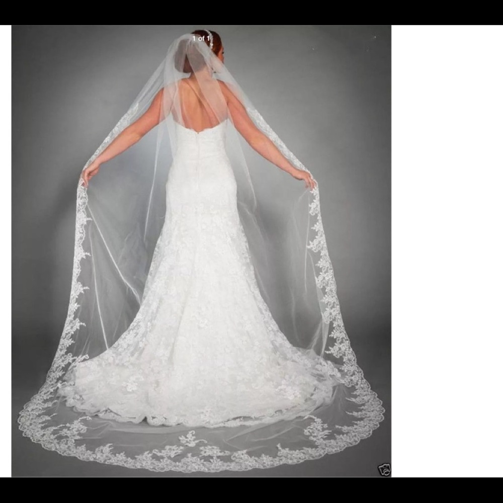 NEW 1Tcathedral length wedding veil with lace trim